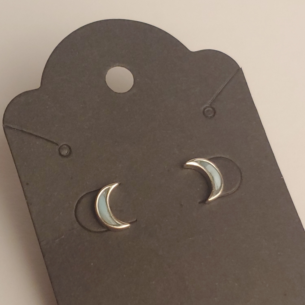 925 Sterling Silver Genuine Larimar Moon Earrings